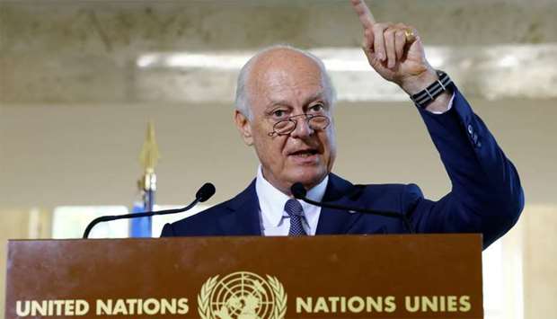 UN Special Envoy for Syria de Mistura attends a news conference at the United Nations in Geneva