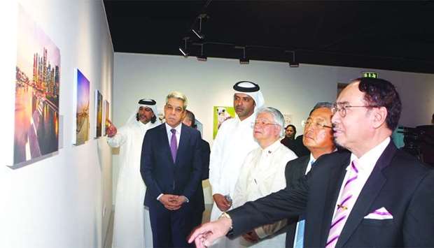 (From right) Indonesian ambassador Mohamed Basri Sidehabi, Vietnamese ambassador Nguyen Hoang, Timbayan, and al-Dosari at the opening of the exhibition. PICTURE: Othman al-Samarraee.