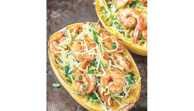 Pesto Parmesan Squash and Shrimp