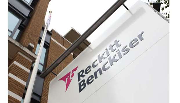 The Reckitt Benckiser company logo is displayed at the headquarters in Slough, UK. Reckitt is betting on connected consumer products as part of a push to show investors its innovative approach can still drive growth.