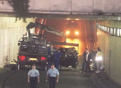 This file photo taken on August 31, 1997 shows the wreckage of the car that Diana was travelling in along with al-Fayed, in the Alma Tunnel in Paris.