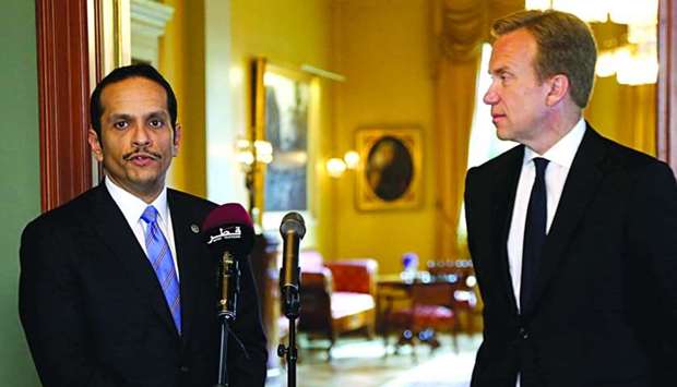 Qatar's Foreign Minister HE Sheikh Mohamed bin Abdulrahman al-Thani with his Norwegian counterpart Borge Brende in Oslo.