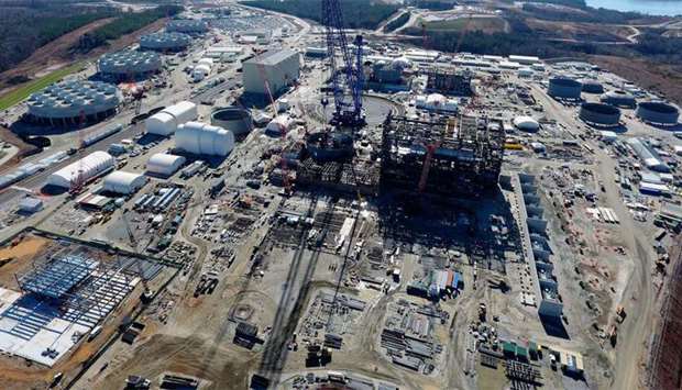 An aerial view of the construction site where two nuclear reactors are being built
