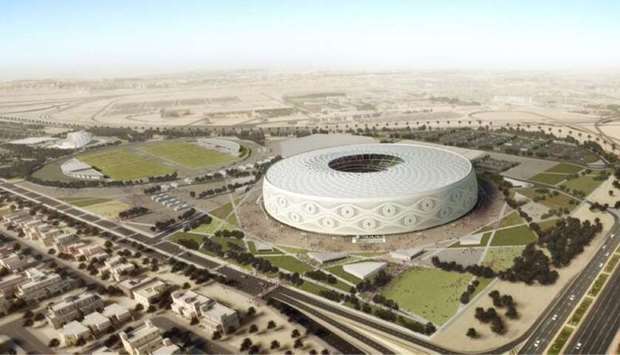 A view of the exterior of the Al Thumama stadium, when completed.