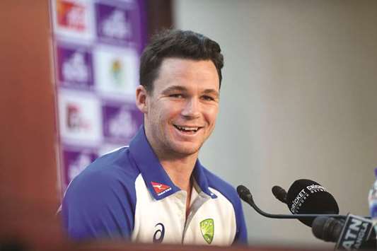 Australian batsman Peter Handscomb speaks during a press conference at the Sher-e-Bangla National Cricket Stadium in Dhaka yesterday. (AFP)