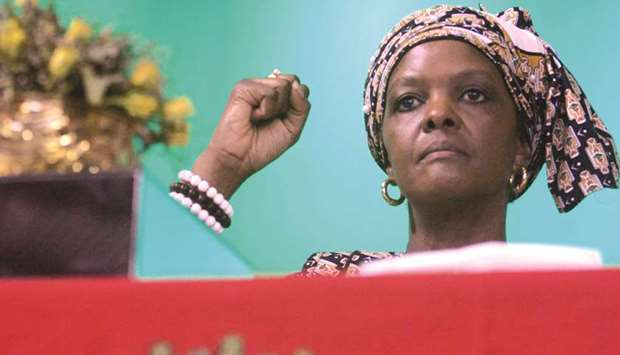 In this file picture, Zimbabweu2019s first lady Grace Mugabe is seen at a campaign meeting in Harare.