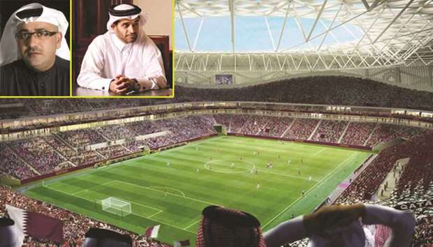 TOP LEFT: Ibrahim M Jaidah, the designer of the Al Thumama Stadium. TOP RIGHT: Hassan al-Thawadi. MAIN PICTURE: Interior view of Al Thumama stadium
