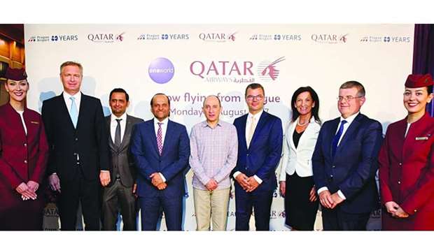 QA Group chief executive Akbar al-Baker (centre) and other dignitaries and officials at the reception ceremony in Prague.