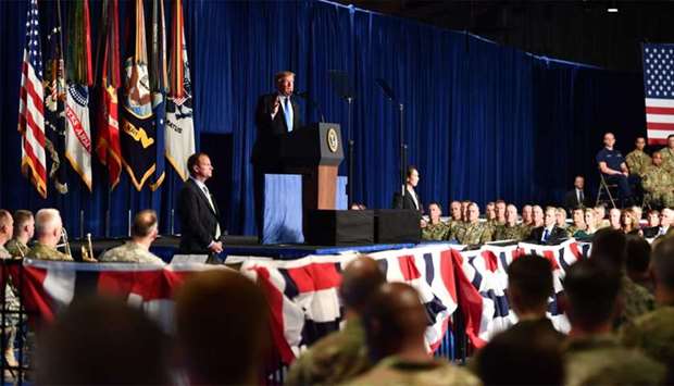 US President Donald Trump speaks during his address to the nation from Joint Base Myer-Henderson Hall in Arlington, Virginia