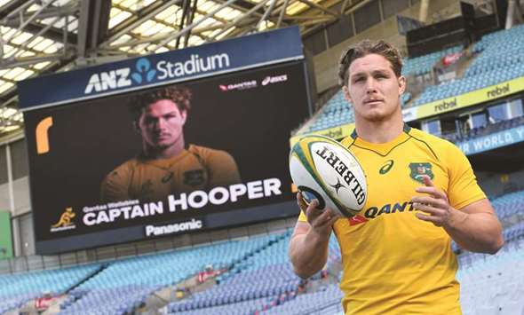 New Australian rugby captain Michael Hooper poses in Sydney yesterday. (AFP)