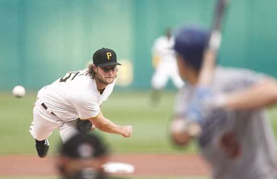 Pittsburgh Pirates starting pitcher Gerrit Cole pitches to Los Angeles Dodgers shortstop Corey Seager during an MLB game in Pittsburgh, USA, on Monday. (USA TODAY Sports)