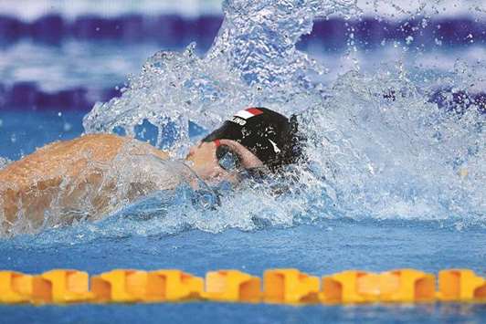 Singaporeu2019s Joseph Schooling competes in the menu2019s swimming 4x100m freestyle relay final at the Southeast Asian Games in Kuala Lumpur yesterday. (AFP)