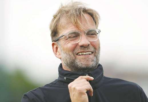 Liverpool manager Jurgen Klopp during training yesterday.