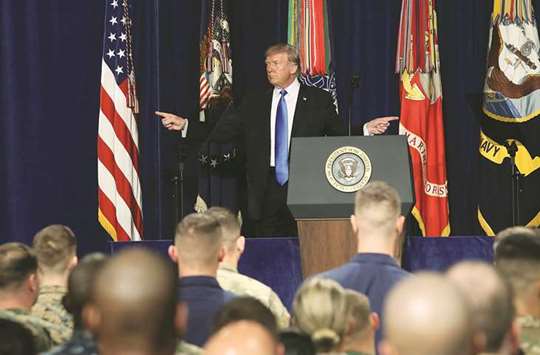 President Donald Trump delivering remarks on Americas military involvement in Afghanistan at the Fort Myer military base in Arlington, Virginia.