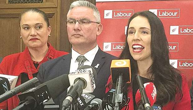 Labour party leader, 37-year-old Jacinta Ardern speaks during a media conference in Wellington.