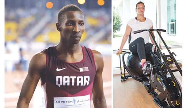 Talented Qatari runner Abdulrahman Samba. Right: Croatian discus thrower Sandra Berkovic trained at the Aspetar recently.