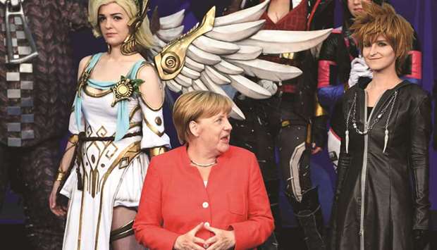 Merkel at the computer games trade fair in Cologne.