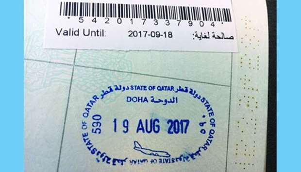 A copy of a visa stamped for one month on arrival in Doha.