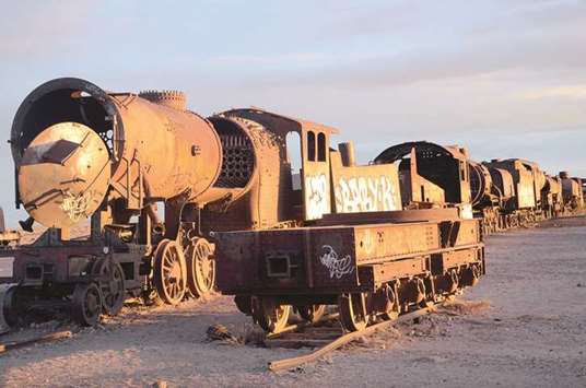 An abandoned train in the Salar de Uyuni in Bolivia. Not all efforts to make use of the regionu2019s natural resources have been successful.