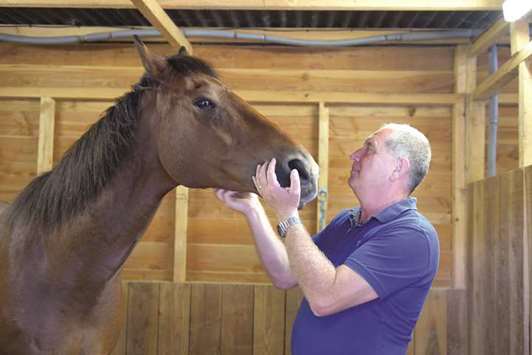 Roland Phillips, a former Scotland Yard police officer, takes care of a horse in the stall of the Brantome Police Horses, a retirement home for horses of the British police, near Brantome, France.