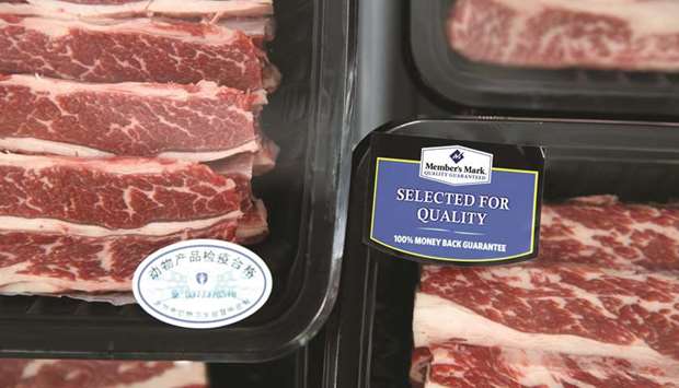 Beef steaks are placed for sale at a Samu2019s Club store of Wal-Mart in Beijing. Over the past few decades, China had banned imports of beef from European countries and the United States during outbreaks of mad cow disease.