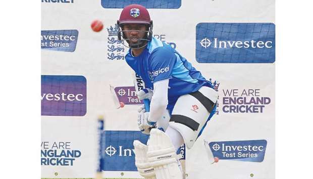 West Indiesu2019 Jermaine Blackwood bats during a practice session at Headingley cricket ground in Leeds, England, yesterday. (AFP)