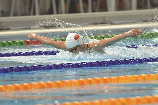 Thi Anh Vien Nguyen of Vietnam competes in the womenu2019s 400m individual medley final of the 29th Southeast Asian Games in Kuala Lumpur yesterday. (AFP)