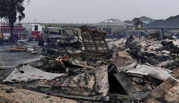 A burnt out house that caught fire after Hurricane Harvey hit Corpus Christi, Texas