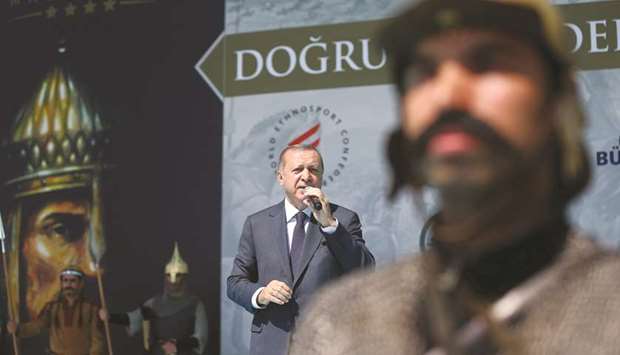 Erdogan makes a speech during a ceremony to mark the 946th anniversary of the Battle of Manzikert in Malazgirt near Mus, Turkey.