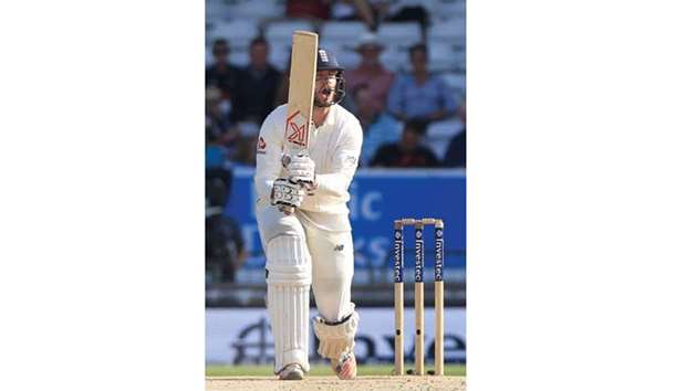 Englandu2019s Mark Stoneman in action on third day of the second Test against the West Indies in Leeds, England, yesterday. (AFP)