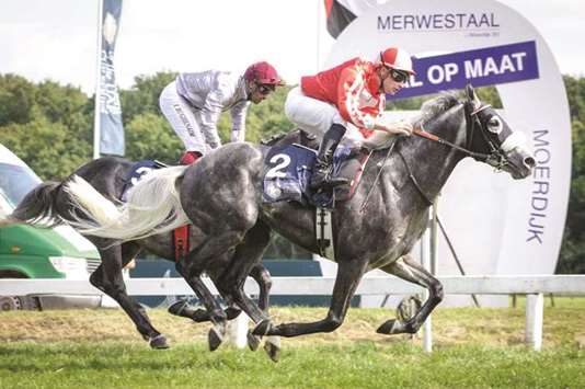Jean Baptiste Hamel (right) rides Djelamer to victory in the President of the UAE Cup in Duindigt, Netherlands.