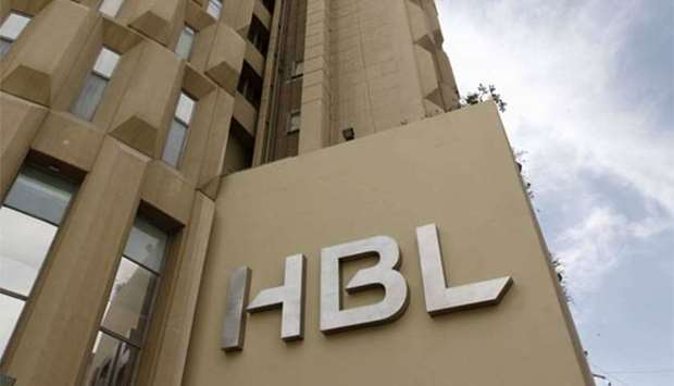 The Habib Bank Limited (HBL) logo is seen at its head office in Karachi.