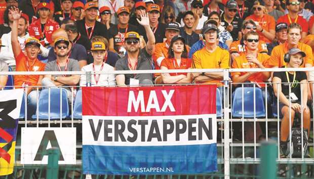 Fans cheer Max Verstappen at the Belgian Grand Prix on Sunday.