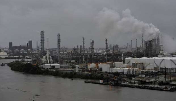 The Valero Houston Refinery is threatened by the swelling waters of the Buffalo Bayou after Hurricane Harvey inundated the Texas Gulf coast with rain, in Houston, Texas.