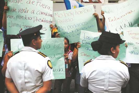 Demonstrators protest in support of President Morales and his decision to expel Velasquez, outside the CICIG headquarters in Guatemala City.