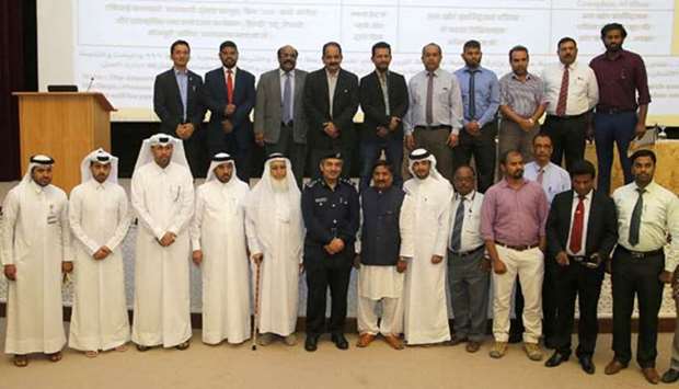 Officials are seen with community representatives at a meeting in Doha on Tuesday. Picture: Jayaram