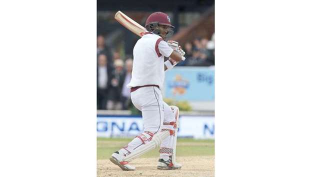 West Indiesu2019 Kraigg Brathwaite bats yesterday. He was unlucky to miss his century by five runs.