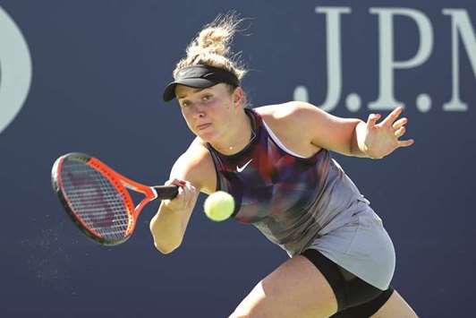 Elina Svitolina of Ukraine hits a forehand during her win over Katerina Siniakova of Czech Republic on day three of the US Open tennis tournament. (USA TODAY Sports)