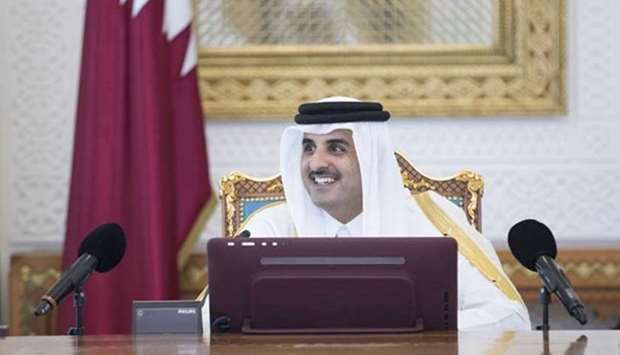 His Highness the Emir Sheikh Tamim bin Hamad al-Thani chairing the Cabinet meeting on Wednesday.