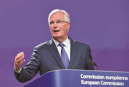 EU chief Brexit negotiator Michel Barnier addresses media representatives at the European Union Commission headquarters in Brussels.