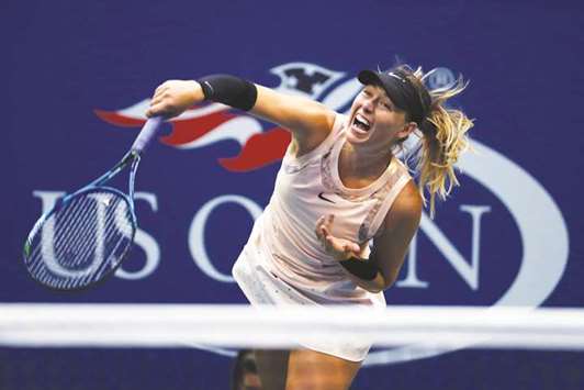 Maria Sharapova of Russia in action against Timea Babos of Hungary in their second round match at the US Open on Wednesday.
