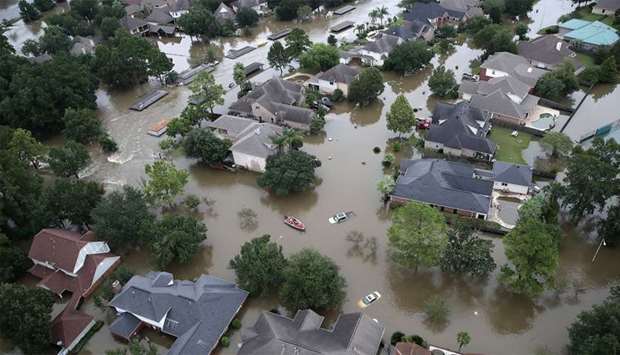 Flooded homes are shown near Lake Houston following Hurricane Harvey