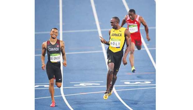 In the 100 metres, it had appeared that  Canadau2019s Andre De Grasse (left) had begun to get under the skin of the usually unflappable Usain Bolt, who is seeking to end his matchless career with a seventh global 100 metres title in Olympic and World Championships. (AFP)
