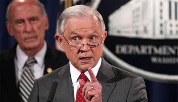 US Attorney General Jeff Sessions speaks at the Justice Department on Friday.
