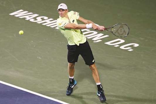 Kevin Anderson of South Africa hits a backhand during his win over Dominic Thiem of Austria at the Citi Open in  Washington on Thursday. (USA TODAY Sports)