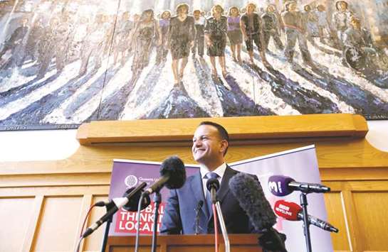 Varadkar speaks during a news conference at Queenu2019s University in Belfast. Brexit is u2018the challenge of our generationu2019 with far-reaching consequences for all, Varadkar warned Northern Ireland yesterday on his first visit to the British province.