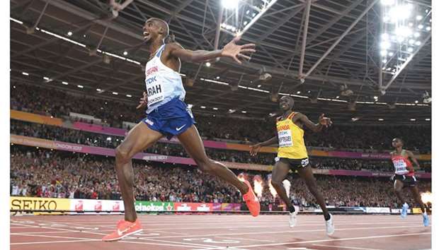 Britainu2019s Mo Farah wins the final of the menu2019s 10,000m athletics event at the 2017 IAAF World Championships at the London Stadium in London on Friday night.