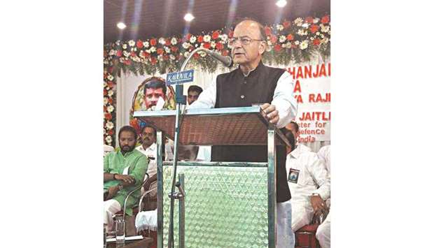 Jaitley speaks during a meeting held to express condolences over the murder of RSS worker Rajesh, in Thiruvananthapuram yesterday.