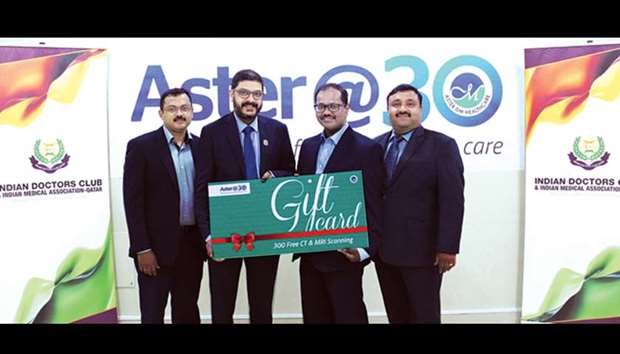 Aster and Indian medical associations officials announce the launch of free scanning facility.