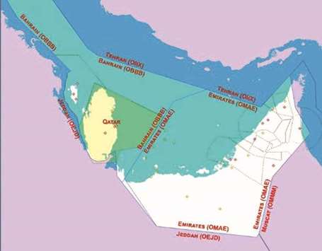 A map showing the airspace of Gulf countries courtesy: Alex Macheras